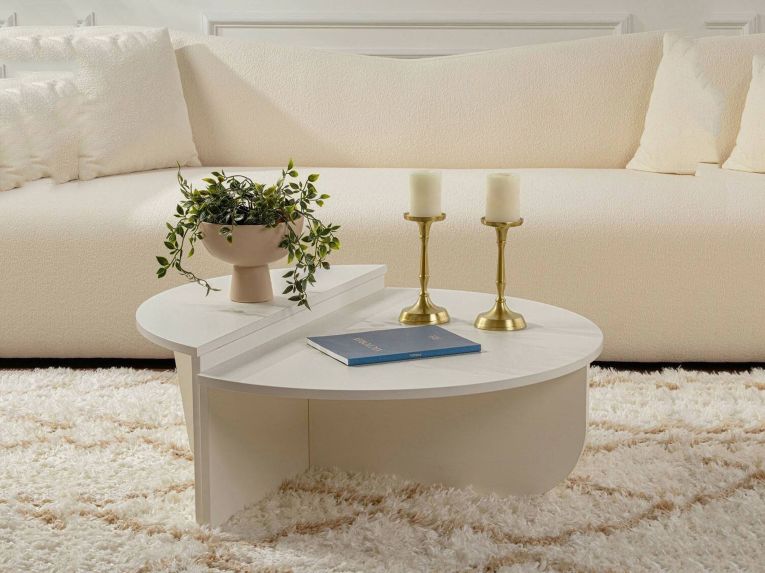 Tavolino soggiorno rettangolare angoli arrotondoti bianco 90x60x35h cm - Feyre