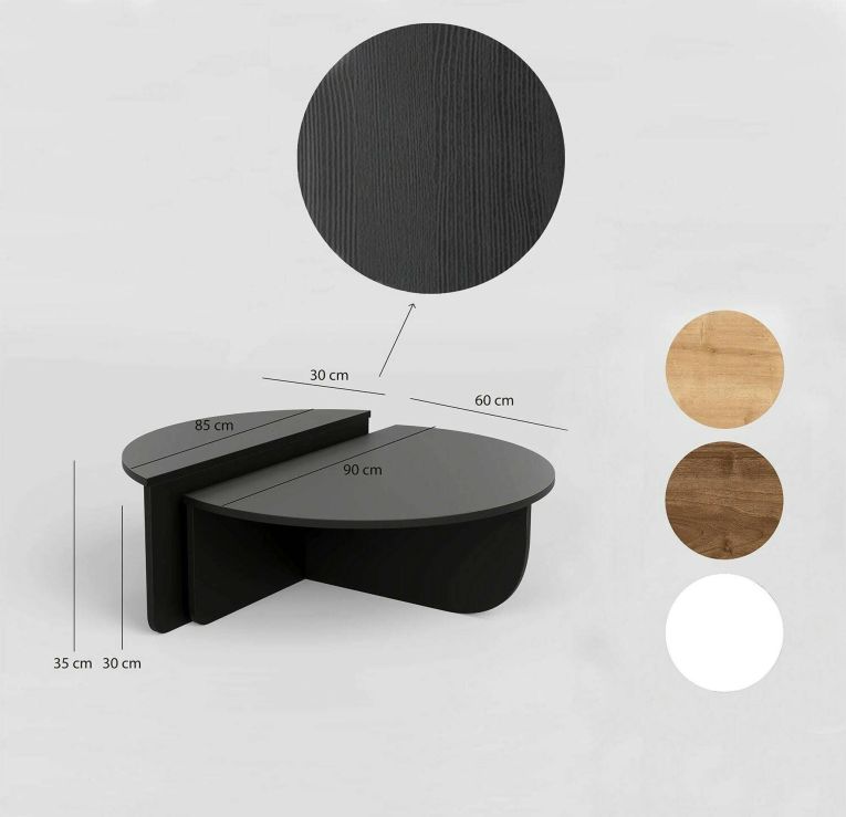 Tavolino soggiorno rettangolare angoli arrotondoti nero 90x90x35h cm - Azim
