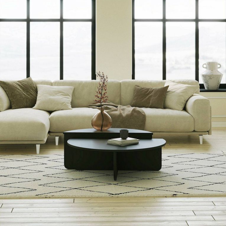 Tavolino soggiorno rettangolare angoli arrotondoti nero 90x90x35h cm - Azim