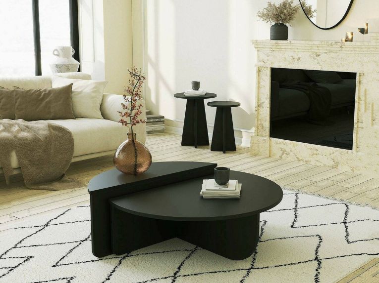 Tavolino soggiorno rettangolare angoli arrotondoti nero 90x90x35h cm - Azim