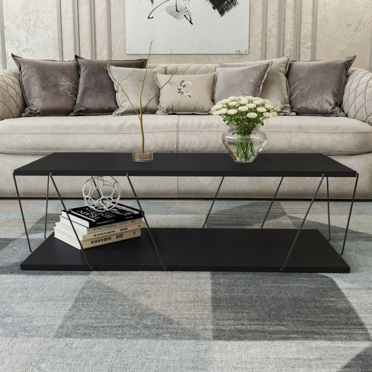 Tavolino soggiorno rettangolare antracite e nero 120x50x30h cm - Sarika