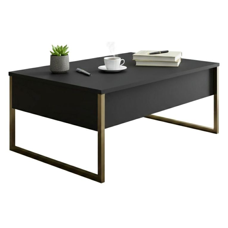 Tavolino soggiorno rettangolare antracite e oro 90x60x40h cm - Lavinia