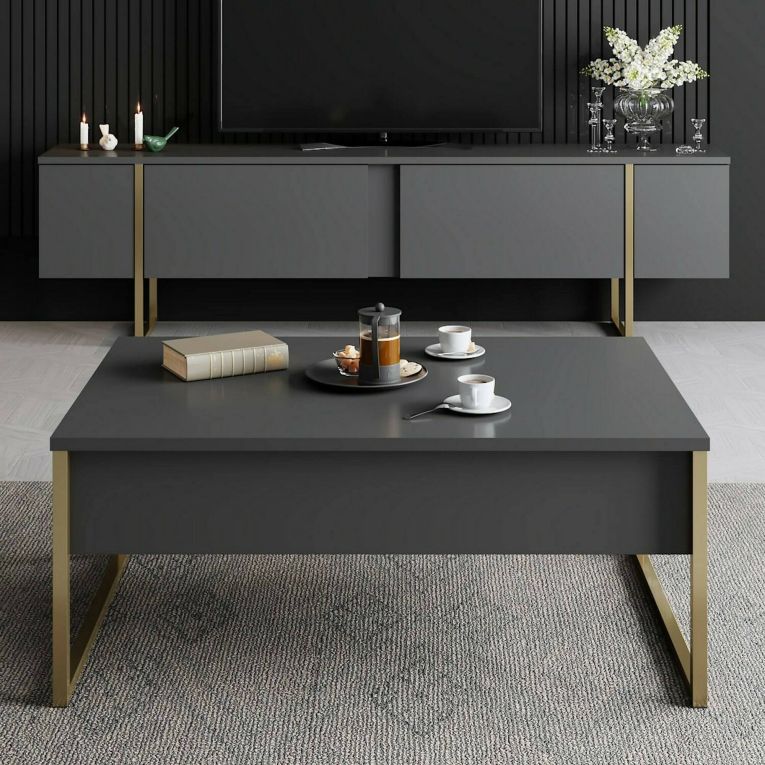 Tavolino soggiorno rettangolare antracite e oro 90x60x40h cm - Lavinia