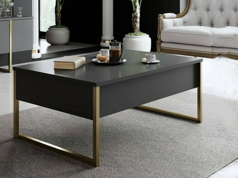 Tavolino soggiorno rettangolare antracite e oro 90x60x40h cm - Lavinia