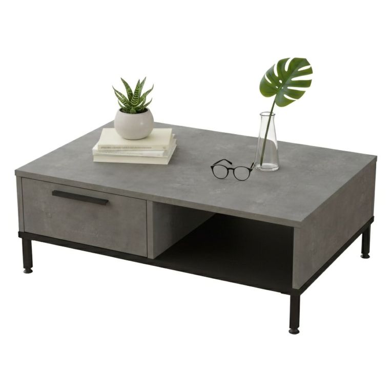 Tavolino soggiorno rettangolare argento e nero 90x60x31h cm con 1 cassetto - Busano