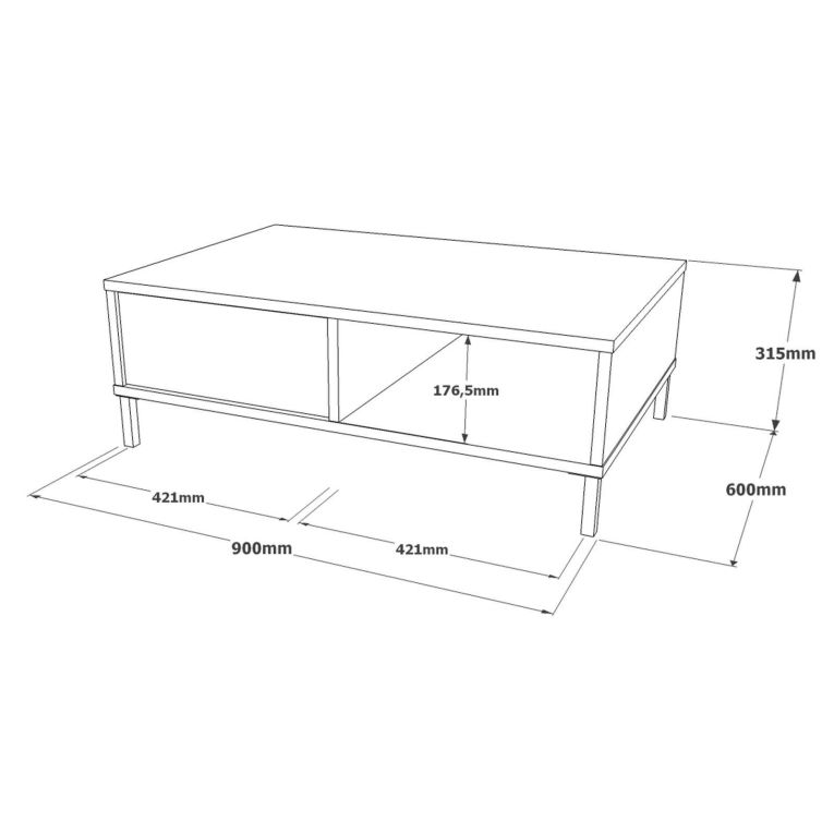 Tavolino soggiorno rettangolare argento e nero 90x60x31h cm con 1 cassetto - Busano