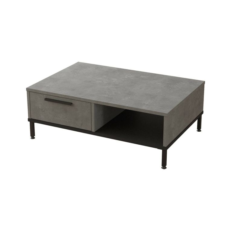 Tavolino soggiorno rettangolare argento e nero 90x60x31h cm con 1 cassetto - Busano
