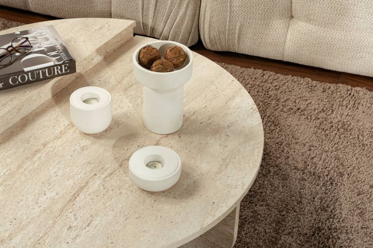 Tavolino soggiorno rettangolare beige e marmo 90x60x35h cm - Feyre