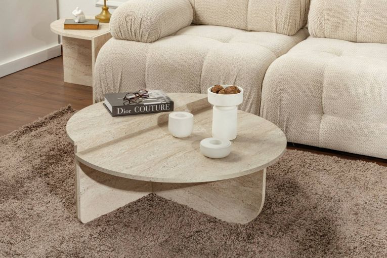 Tavolino soggiorno rettangolare beige e marmo 90x60x35h cm - Feyre