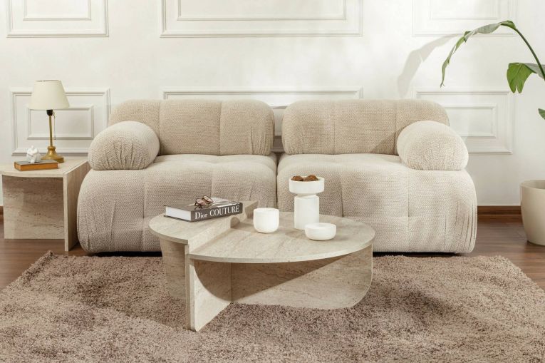 Tavolino soggiorno rettangolare beige e marmo 90x60x35h cm - Feyre