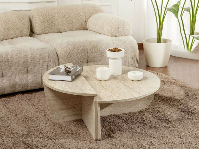 Tavolino soggiorno rettangolare beige e marmo 90x60x35h cm - Feyre