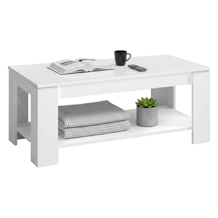 Tavolino soggiorno rettangolare bianco 102x43x50h cm - Aeolus
