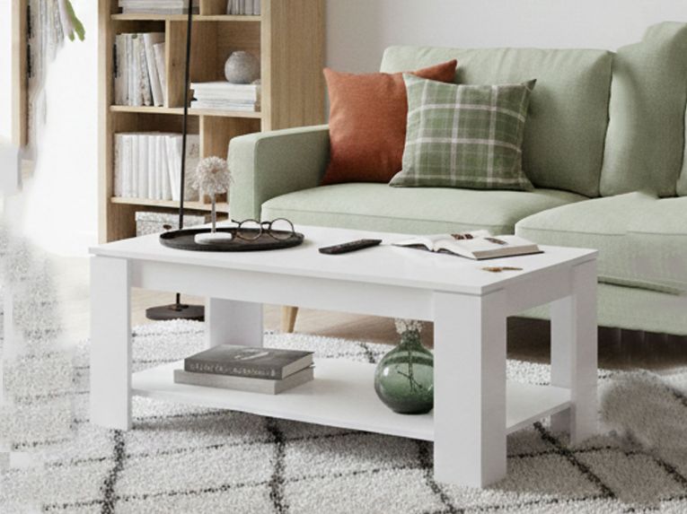 Tavolino soggiorno rettangolare bianco 102x43x50h cm - Aeolus