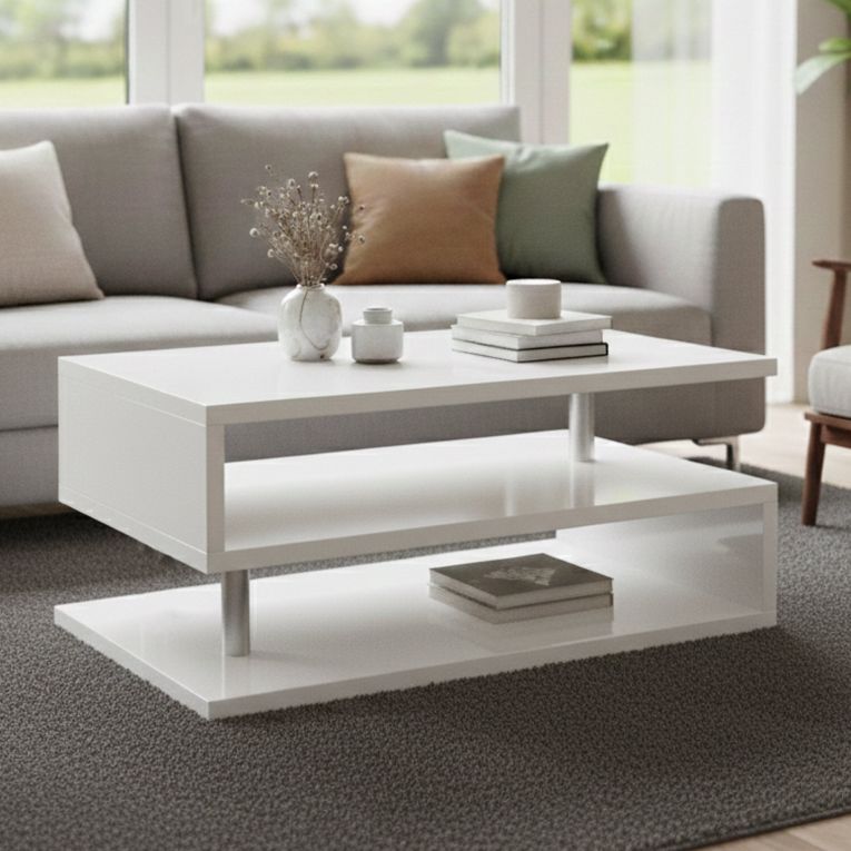 Tavolino soggiorno rettangolare bianco 90x55x41h cm - Natalia