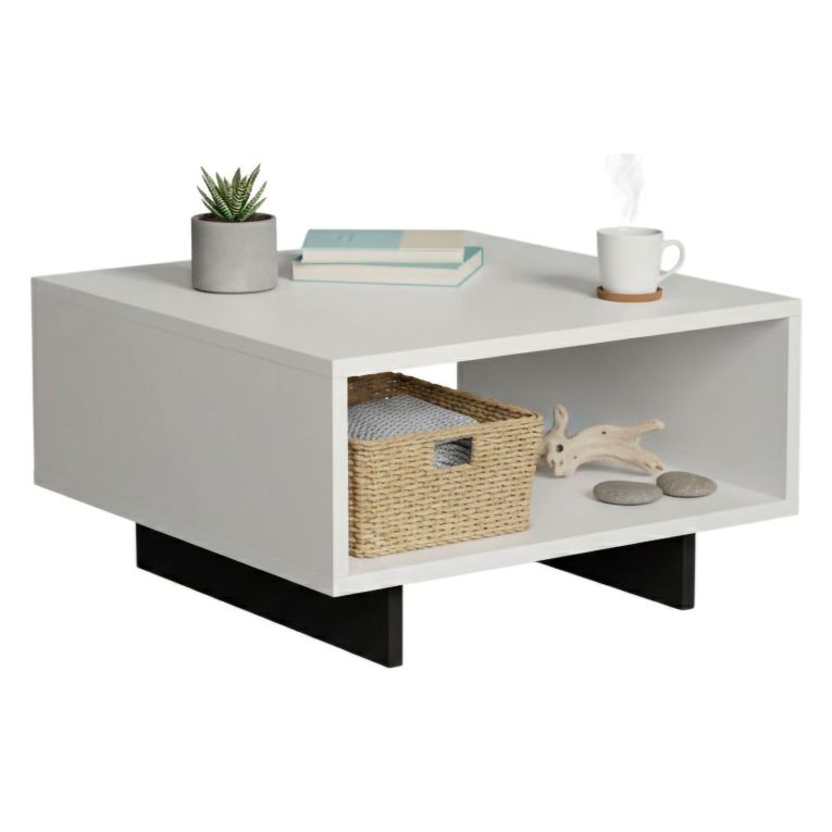 Tavolino soggiorno rettangolare bianco e antracite 60x60x32h cm - Sondalo