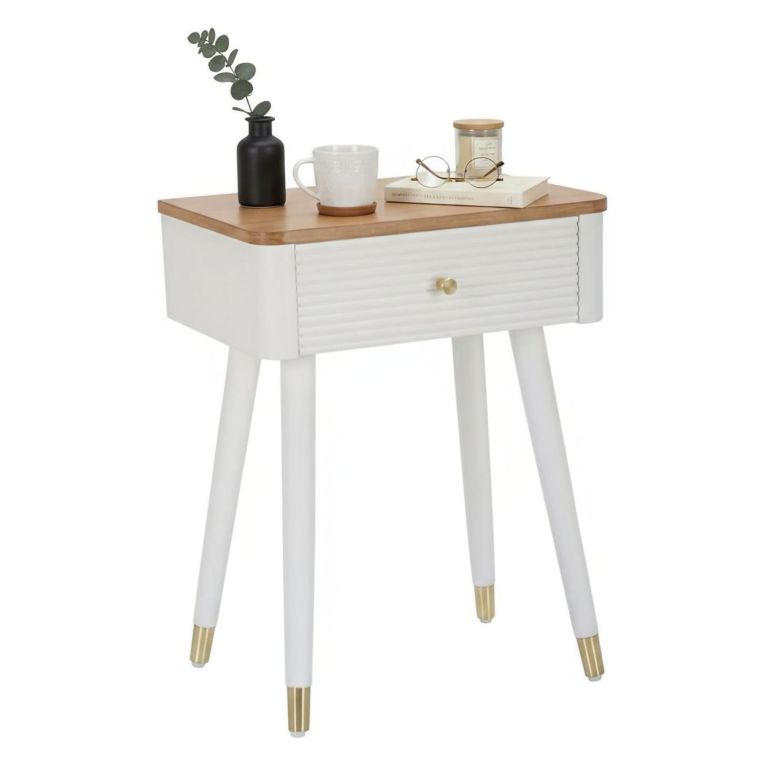 Tavolino soggiorno rettangolare bianco e marrone 45x32x62h cm con 1 cassetto - Fridal