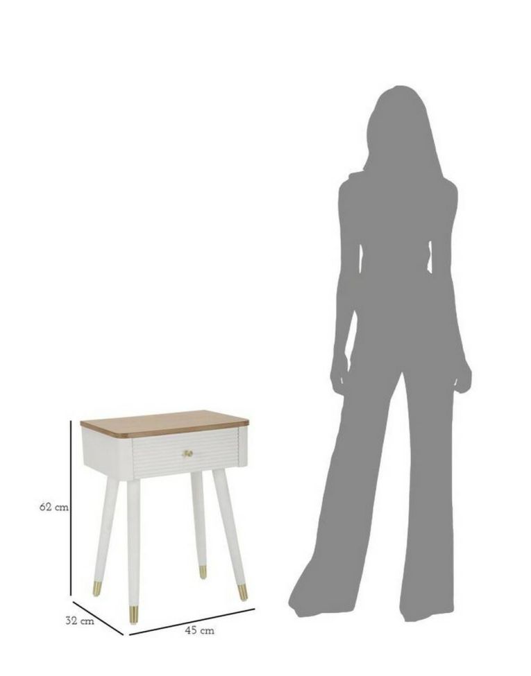 Tavolino soggiorno rettangolare bianco e marrone 45x32x62h cm con 1 cassetto - Fridal