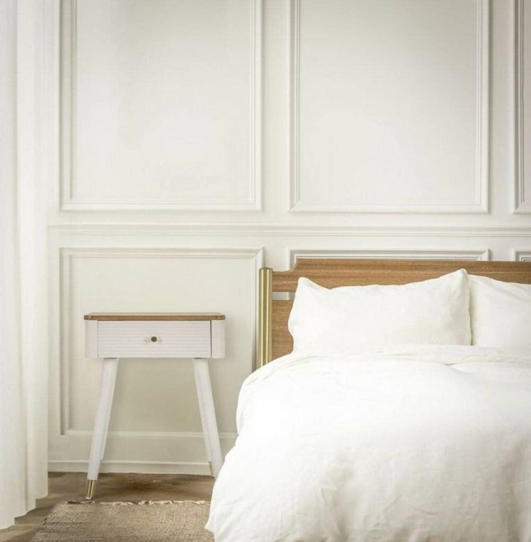 Tavolino soggiorno rettangolare bianco e marrone 45x32x62h cm con 1 cassetto - Fridal