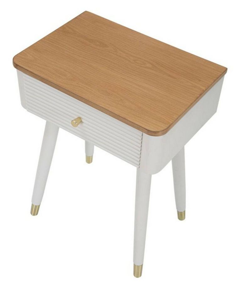 Tavolino soggiorno rettangolare bianco e marrone 45x32x62h cm con 1 cassetto - Fridal