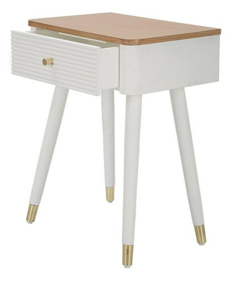 Tavolino soggiorno rettangolare bianco e marrone 45x32x62h cm con 1 cassetto - Fridal