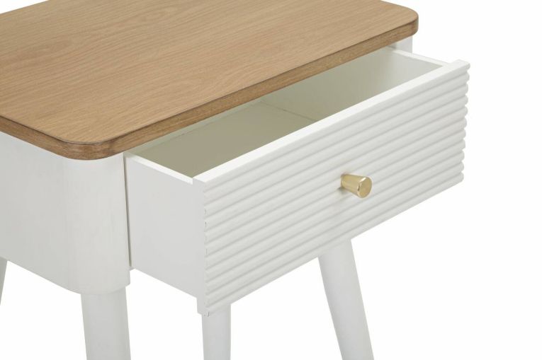 Tavolino soggiorno rettangolare bianco e marrone 45x32x62h cm con 1 cassetto - Fridal