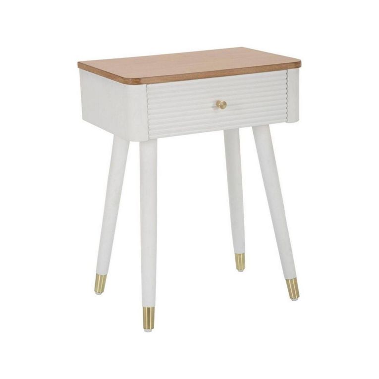 Tavolino soggiorno rettangolare bianco e marrone 45x32x62h cm con 1 cassetto - Fridal