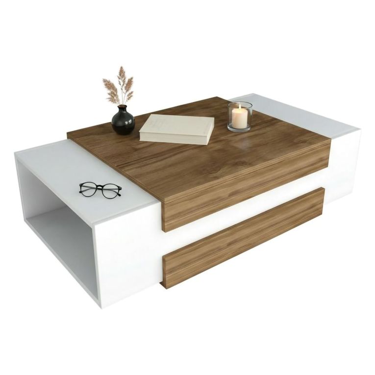 Tavolino soggiorno rettangolare bianco e noce 110x57x31h cm - Corineo