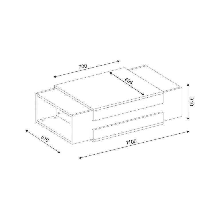 Tavolino soggiorno rettangolare bianco e noce 110x57x31h cm - Corineo