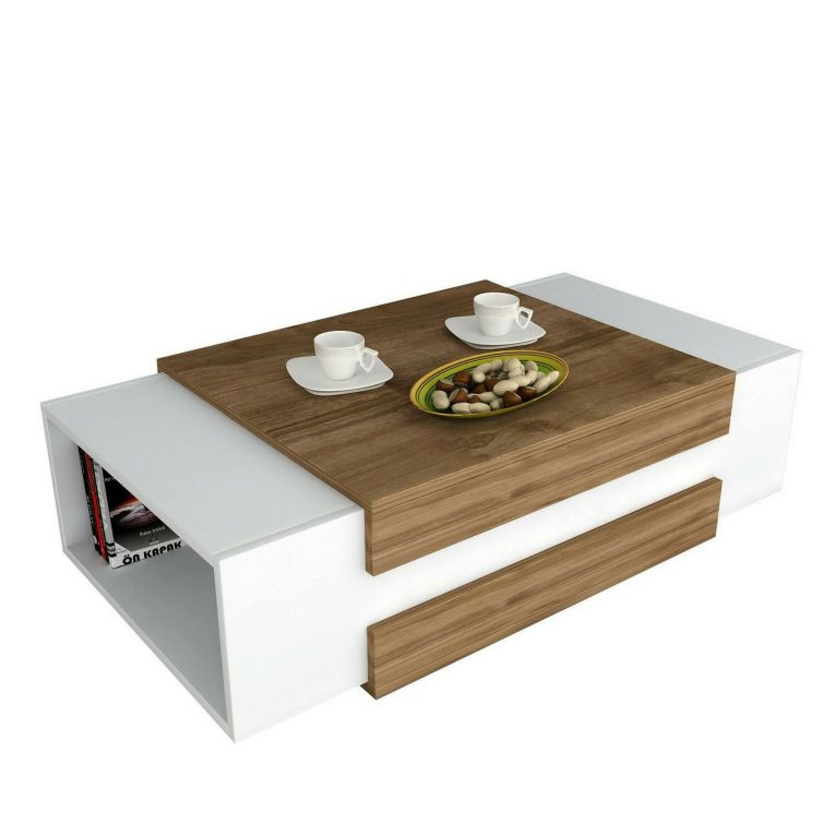 Tavolino soggiorno rettangolare bianco e noce 110x57x31h cm - Corineo