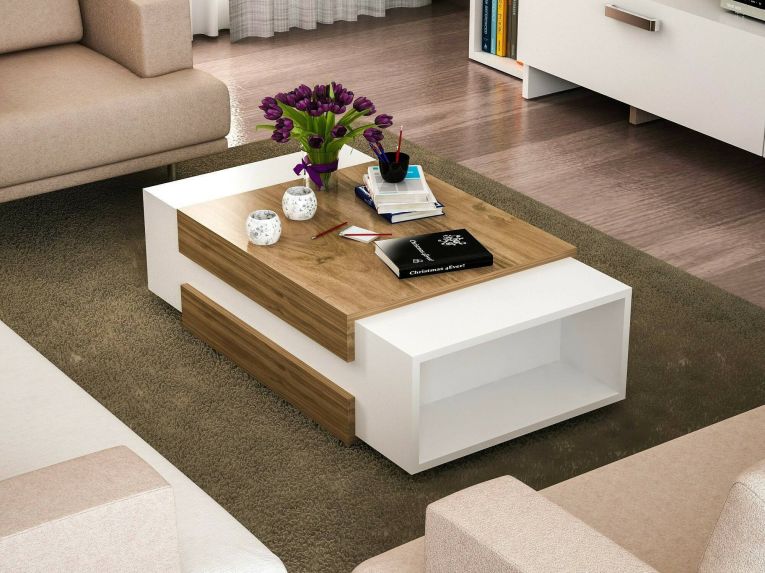 Tavolino soggiorno rettangolare bianco e noce 110x57x31h cm - Corineo