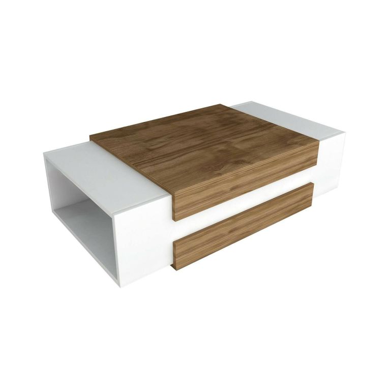 Tavolino soggiorno rettangolare bianco e noce 110x57x31h cm - Corineo