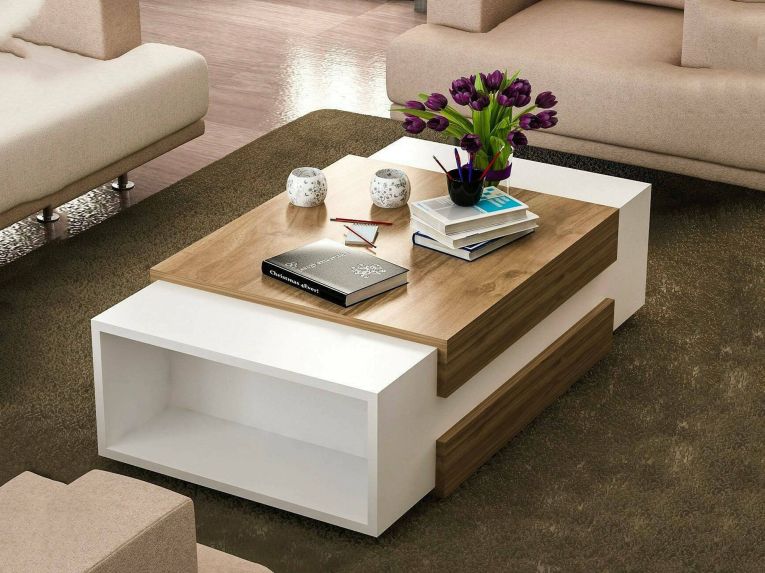 Tavolino soggiorno rettangolare bianco e noce 110x57x31h cm - Corineo