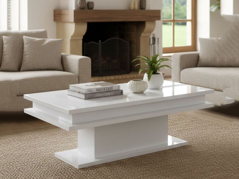 Tavolino soggiorno rettangolare bianco lucido 100x55x42h cm - Aboronzi