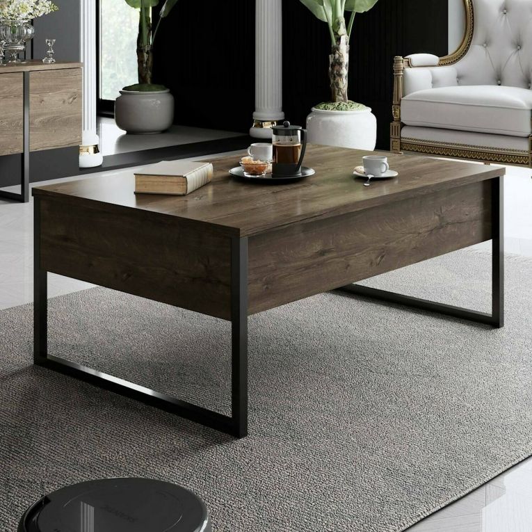 Tavolino soggiorno rettangolare noce e nero 90x60x40h cm - Lavinia