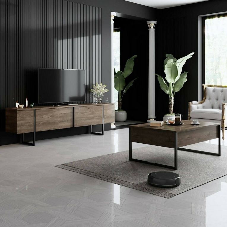 Tavolino soggiorno rettangolare noce e nero 90x60x40h cm - Lavinia