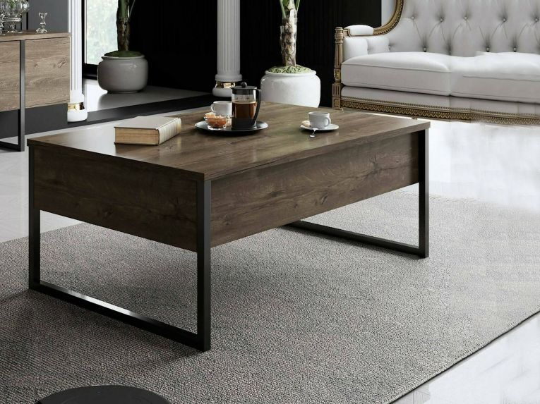 Tavolino soggiorno rettangolare noce e nero 90x60x40h cm - Lavinia