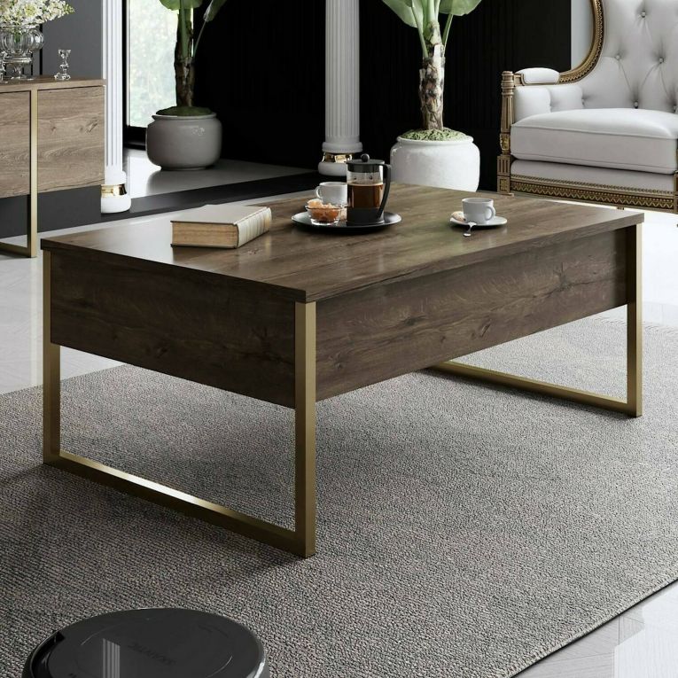 Tavolino soggiorno rettangolare noce e oro 90x60x40h cm - Lavinia