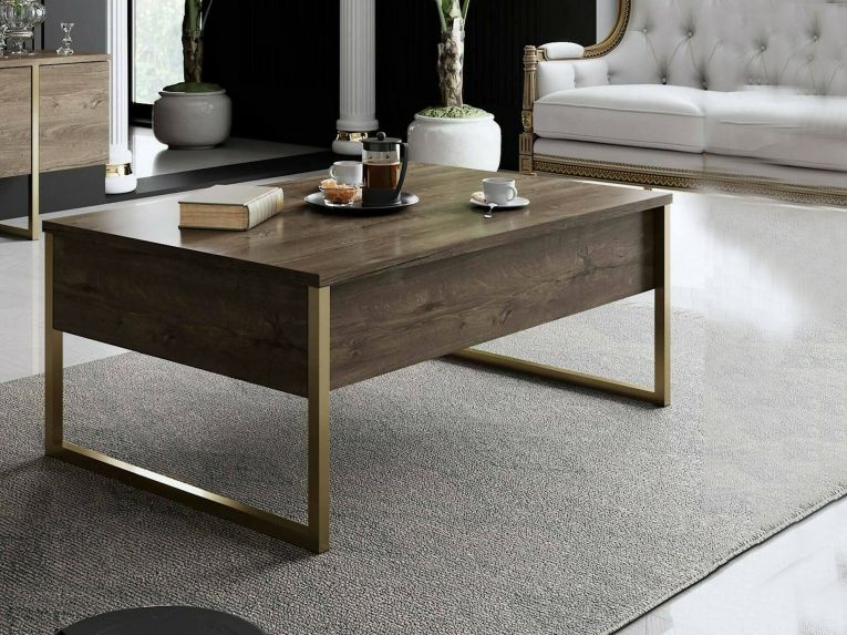 Tavolino soggiorno rettangolare noce e oro 90x60x40h cm - Lavinia