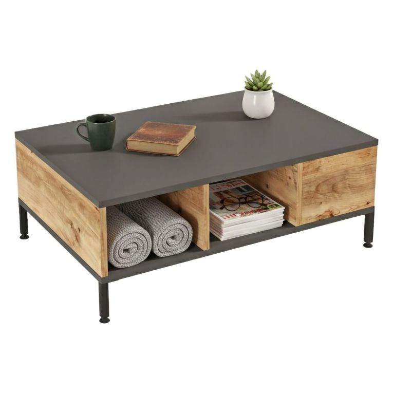Tavolino soggiorno rettangolare quercia e antracite 90x60x33h cm - Lemie