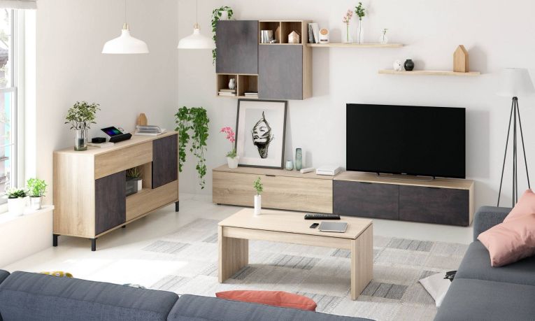 Tavolino soggiorno rettangolare rovere 102x43x50h cm contenitore - Adrina