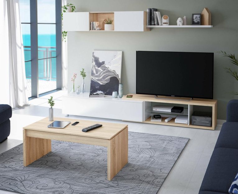 Tavolino soggiorno rettangolare rovere 102x43x50h cm contenitore - Adrina