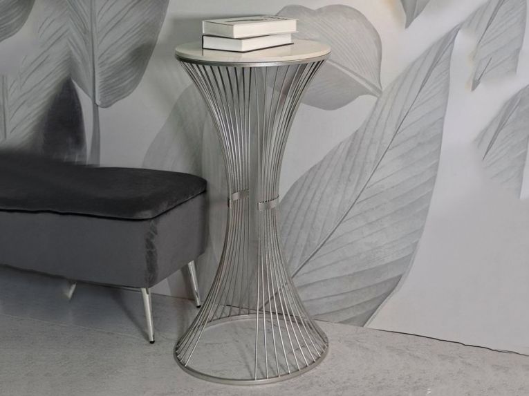 Tavolino soggiorno rotondo argento 50x50x100h cm - Merli