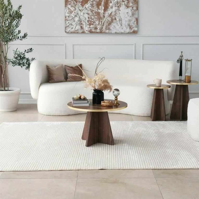 Tavolino soggiorno rotondo oro e noce 60x60x40h cm - Armanda