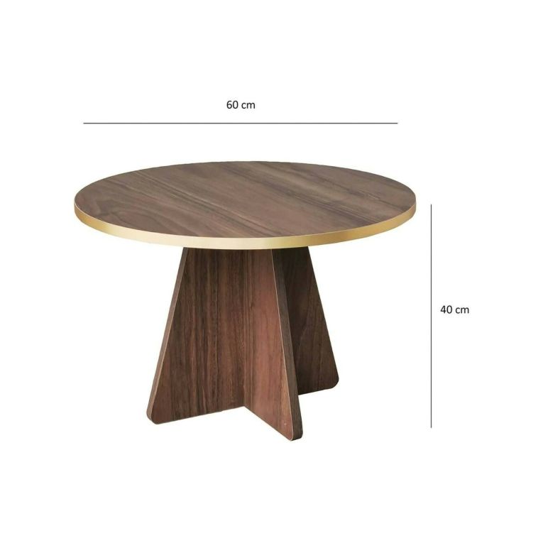Tavolino soggiorno rotondo oro e noce 60x60x40h cm - Armanda