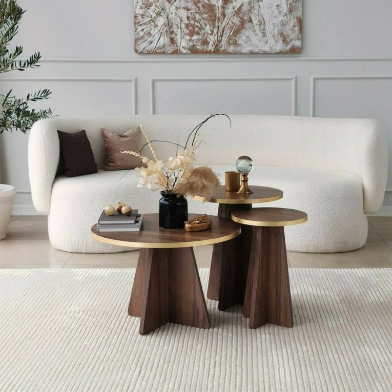 Tavolino soggiorno rotondo oro e noce 60x60x40h cm - Armanda