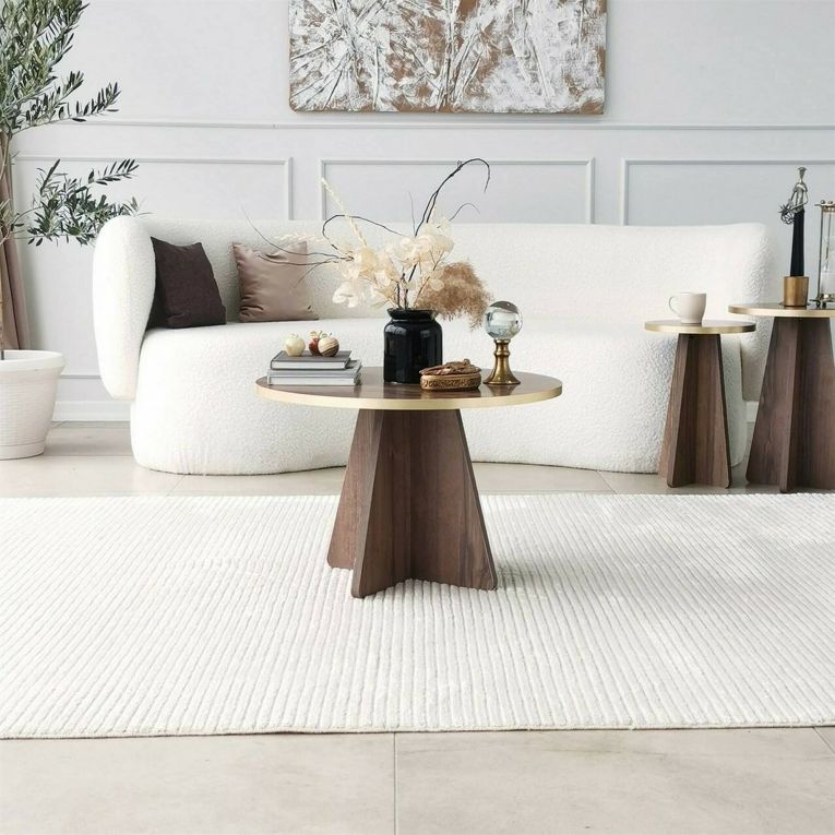 Tavolino soggiorno rotondo oro e noce 60x60x40h cm - Armanda