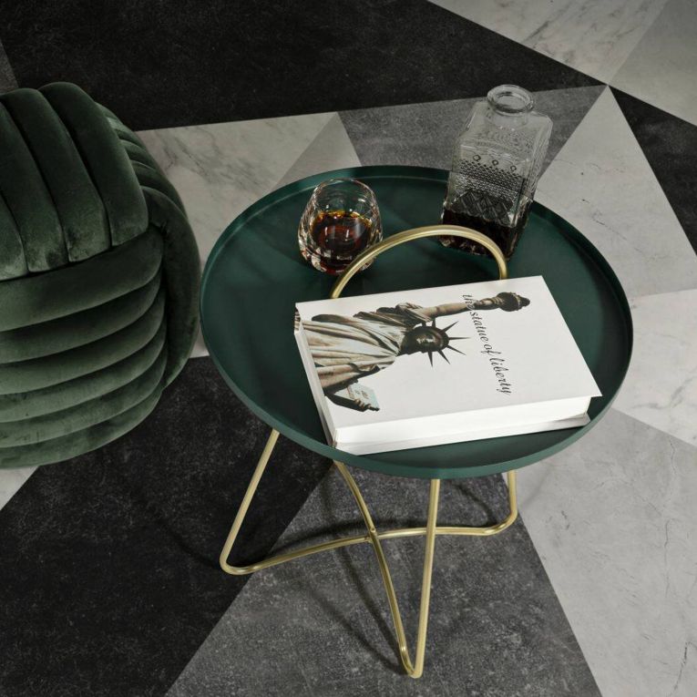 Tavolino soggiorno rotondo verde e oro 45x45x59h cm - Nigra