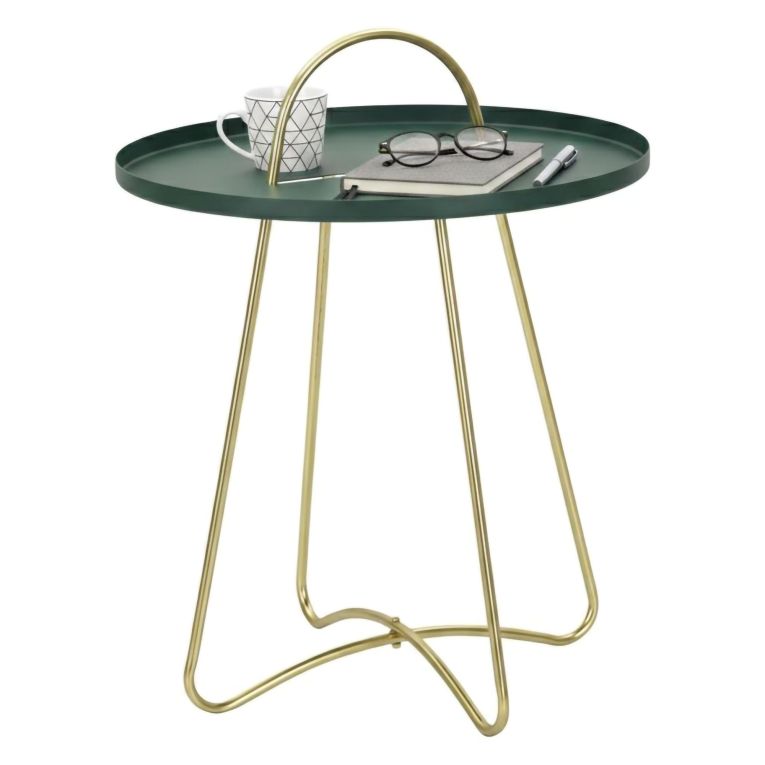 Tavolino soggiorno rotondo verde e oro 45x45x59h cm - Nigra