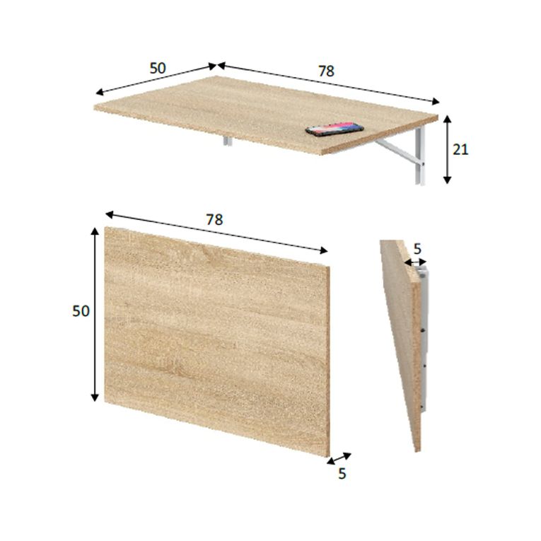 Tavolo a scomparsa Marrone Rovere Bianco un Posto Salvaspazio 78x50x21h cm, Forma Rettangolare - Grandate