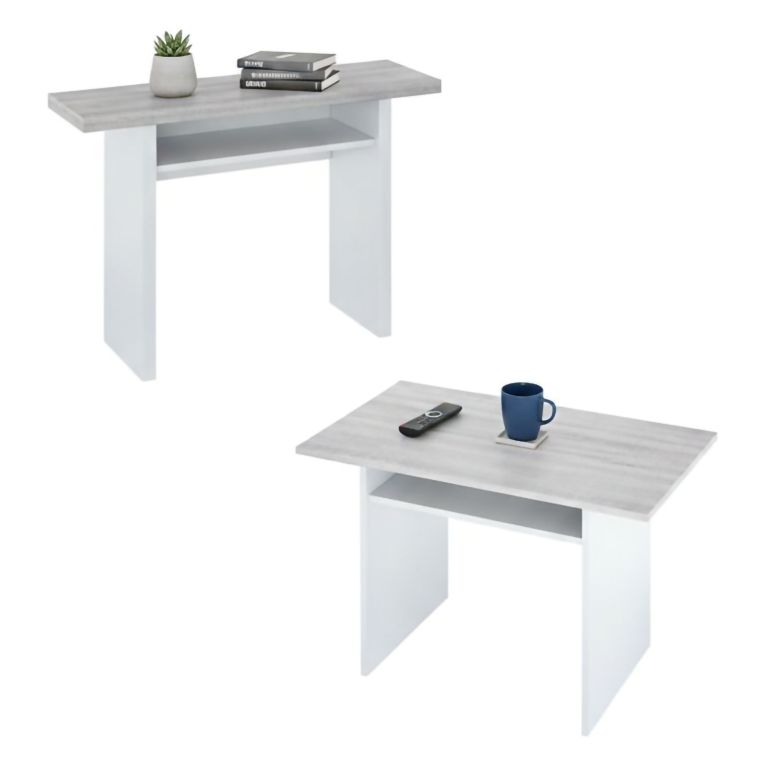 Tavolo allungabile 2-4 posti 120x35cm bianco e cemento - Arila